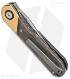 Kizer Vanguard Comet Liner Lock Knife Brass/Green Micarta (2.9" Satin) -Kizer Store Kizer Comet Vanguard LLK Brass Micarta 2in Satin BHQ 156412 td side 2