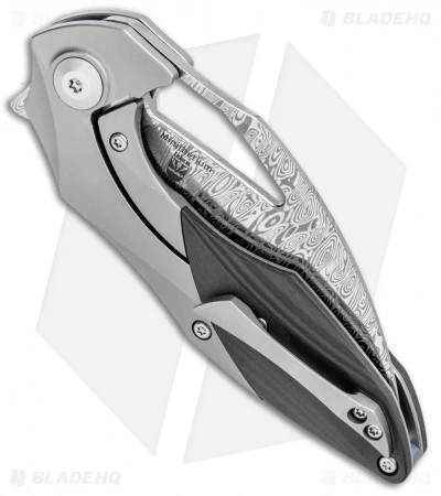 Kizer Isham Minitherium Flipper Knife Ti/Carbon Fiber (3" Odin Heim Damasteel) 3 Kizer Isham Minitherium Flipper Knife Ti/Carbon Fiber (3" Odin Heim Damasteel) - Image 3