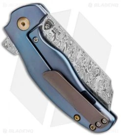 Kizer Mini Sheepdog C01C Knife Blue Titanium (2.6" Odin Heim Damasteel) -Kizer Store Kizer Mini Sheepdog Blue Ti C01C Odin Heim Damasteel Ki3488D2 BHQ 92736 jr side