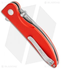 Kizer Vanguard Swaggs Swayback Button Lock Knife Red G-10 (3" Stonewash) V3566N3 -Kizer Store Kizer Vanguard Swaggs Swayback Red G 10 V3566N3 BHQ 118809 jr side